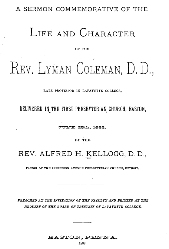 Learn more about the Rev. Lyman Coleman · Religious Studies · Lafayette